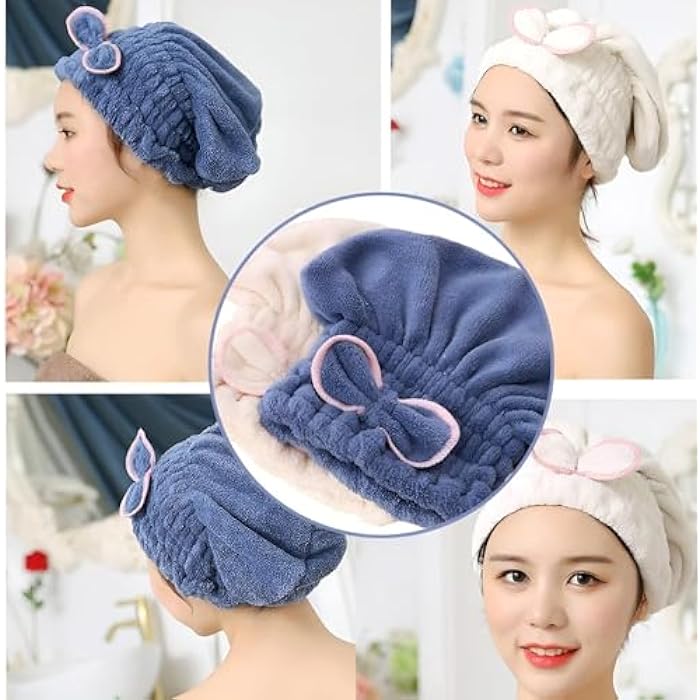 Microfiber Hair Drying Caps, 2 Pack, Super Soft and Absorbent, Quick Drying, Hair Wrap, Shower Cap for Girls and Women (Multicolor) - Image 5